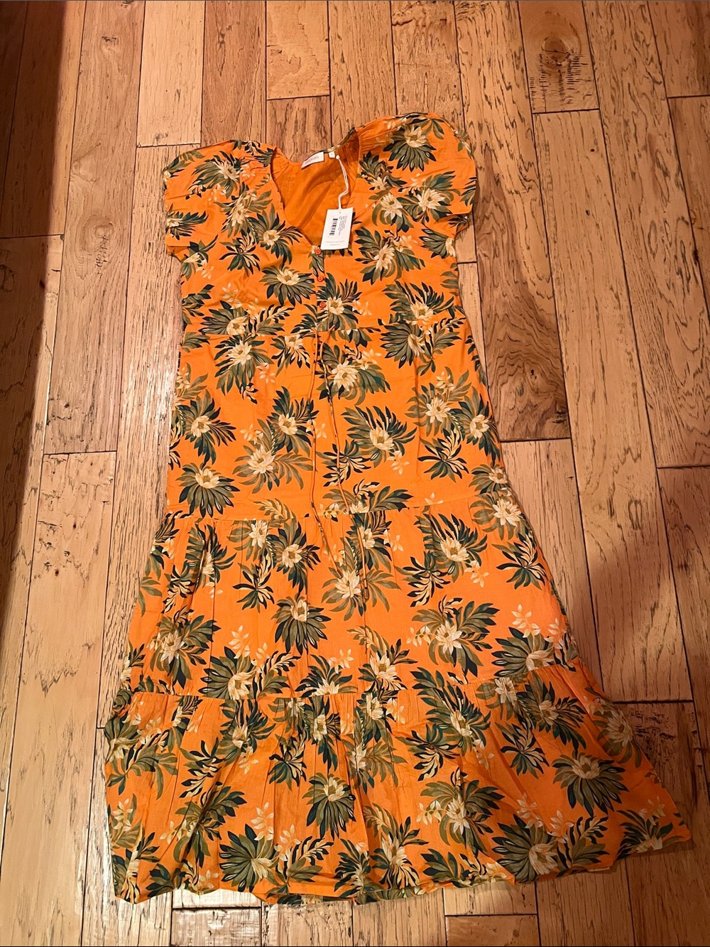 Banjanan Orange Floral Sundress with Green Leaf Print